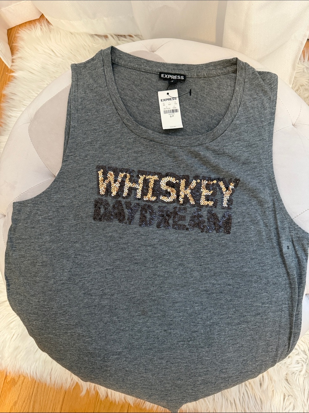 Express Gray Sequin 'WHISKEY' Muscle Tank